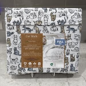 CAT WALK Full Ultra Soft Sheet Set by Willow Home White / Neutral Cats Sheets